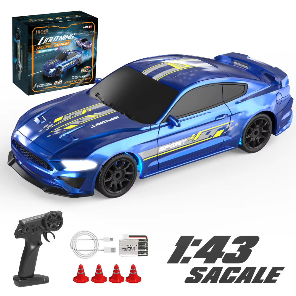 Rc Drift Car 1/43 Rc Gyro Rc4Wd Full Scale Remote Control Vehicle Metal Body Colorful Ambient Lighting Toy Cars for Boys