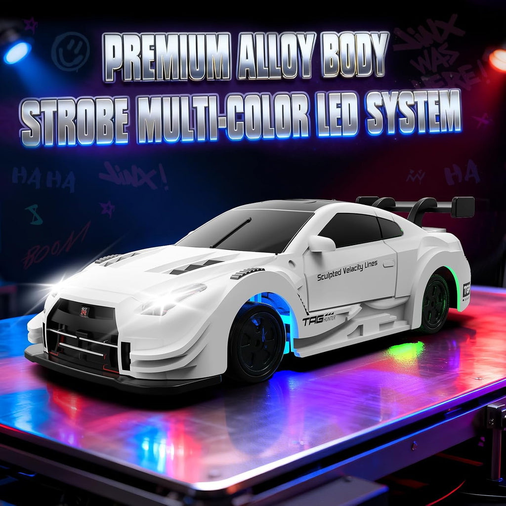 RC Drift Car, 1/43 Mini RC Drift Car with Gyro, 2.4Ghz Full Proportional Control, 20M/H 4WD High Speed Remote Control Alloy, LED Lights & Drift Tires, Toys Gift for Adults, Boys and Girls