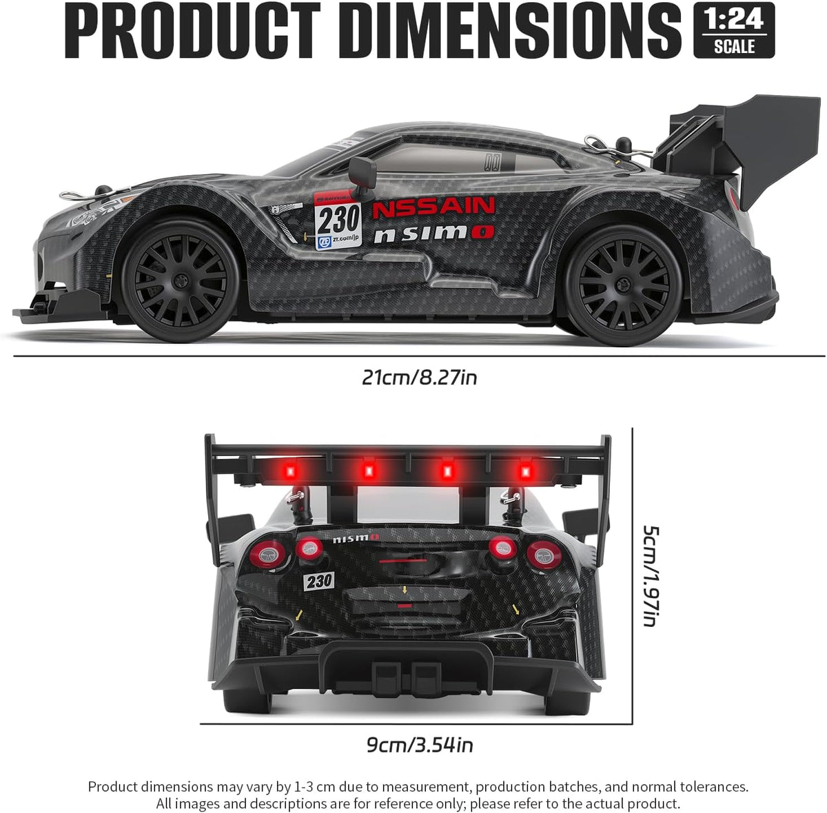 RC Drift Car, 1:24 Scale Remote Control Vehicle for Kids,2.4Ghz 20KM/H 4WD High Speed RC Cars with LED Light, Two Batteries & Drifting Tires Racing Sport Toy Cars for Adults Boys Girls Kids 8601BK