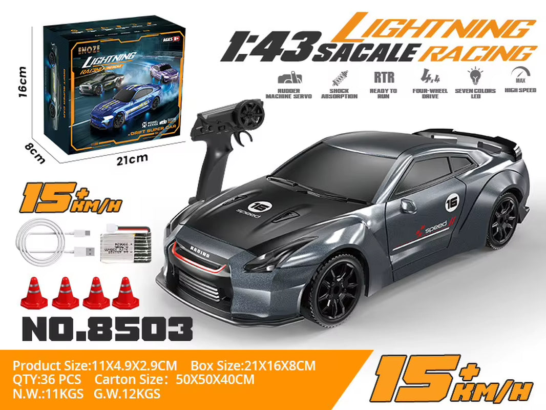 Rc Drift Car 1/43 Rc Gyro Rc4Wd Full Scale Remote Control Vehicle Metal Body Colorful Ambient Lighting Toy Cars for Boys