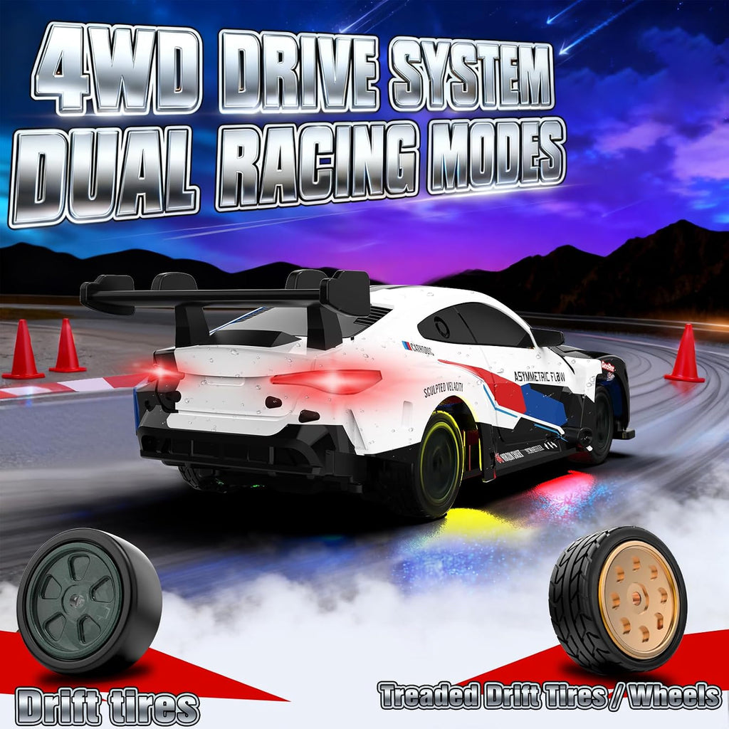RC Drift Car, 1/43 Mini RC Drift Car with Gyro, 2.4Ghz Full Proportional Control, 20M/H 4WD High Speed Remote Control Alloy, LED Lights & Drift Tires, Toys Gift for Adults, Boys and Girls