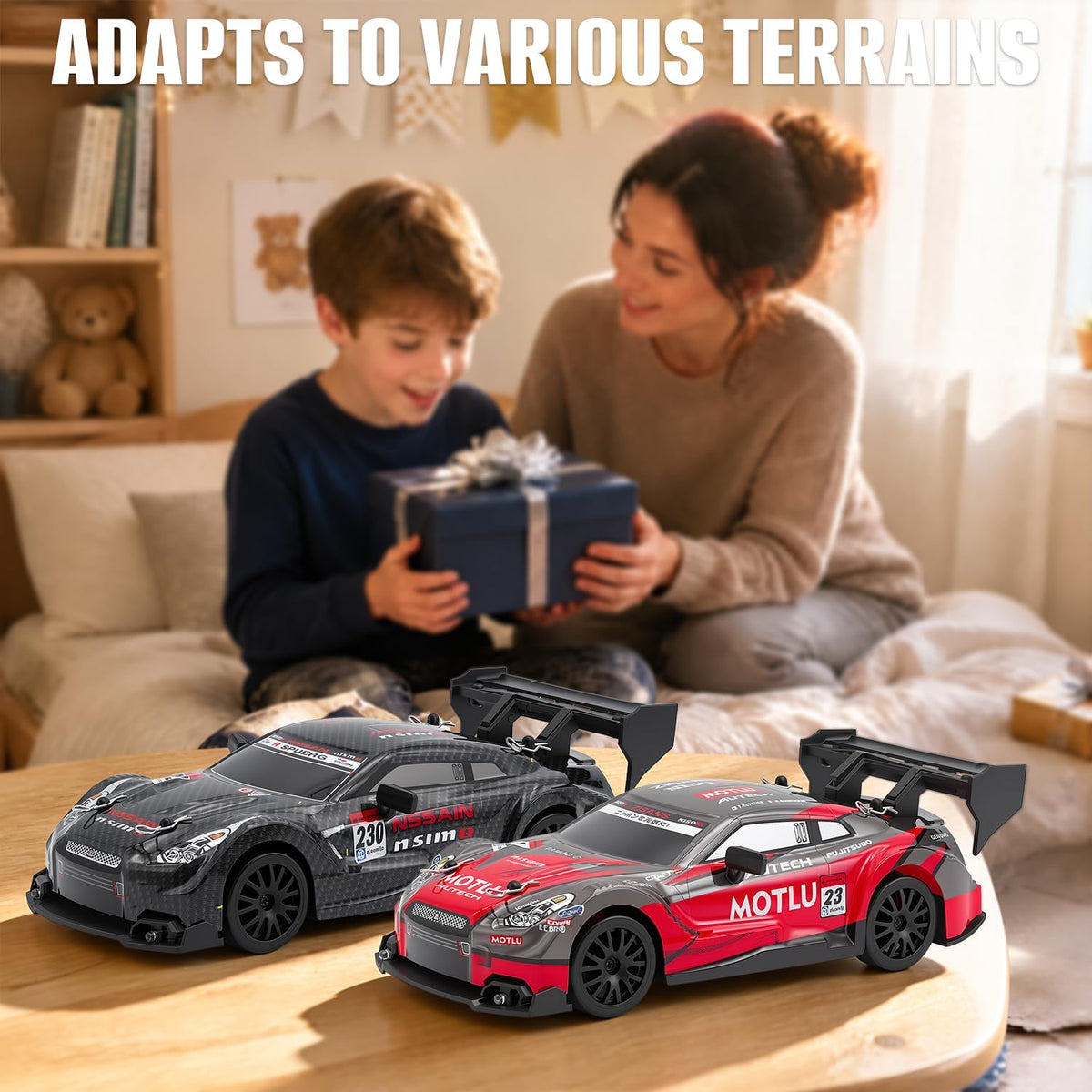 RC Drift Car, 1:24 Scale Remote Control Vehicle for Kids,2.4Ghz 20KM/H 4WD High Speed RC Cars with LED Light, Two Batteries & Drifting Tires Racing Sport Toy Cars for Adults Boys Girls Kids 8601BK