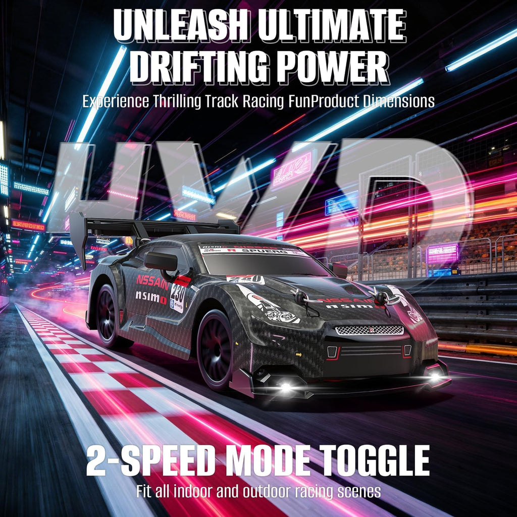 RC Drift Car, 1:24 Scale Remote Control Vehicle for Kids,2.4Ghz 20KM/H 4WD High Speed RC Cars with LED Light, Two Batteries & Drifting Tires Racing Sport Toy Cars for Adults Boys Girls Kids 8601BK