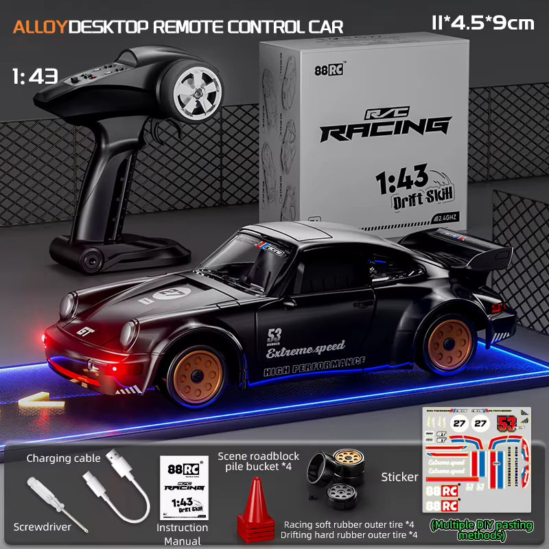 Rc Drift Car 1/43 Rc Gyro Rc4Wd Full Scale Remote Control Vehicle Metal Body Colorful Ambient Lighting Toy Cars for Boys