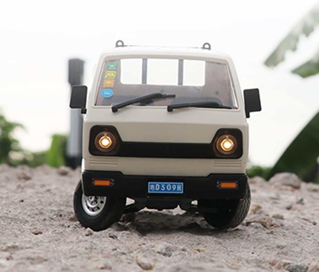 D12Mini Kei Truck RC Car, 1/16 2.4Ghz Remote Control Rock Crawler off Road Truck with Brushed Motor, LED Headlights, Middle Engine Rear Drive RTR Toys Car for Adults(2 Batteries