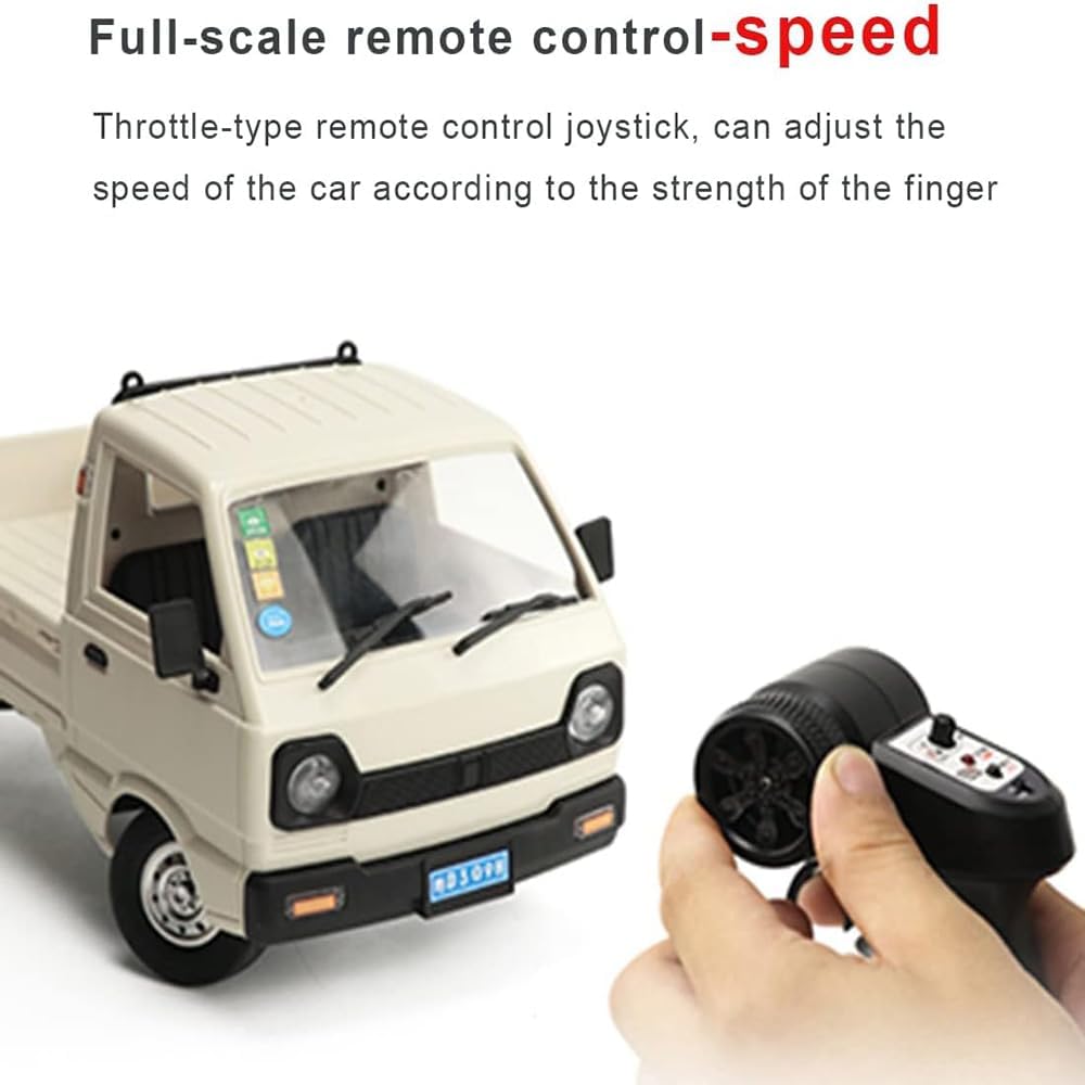 D12Mini Kei Truck RC Car, 1/16 2.4Ghz Remote Control Rock Crawler off Road Truck with Brushed Motor, LED Headlights, Middle Engine Rear Drive RTR Toys Car for Adults(2 Batteries