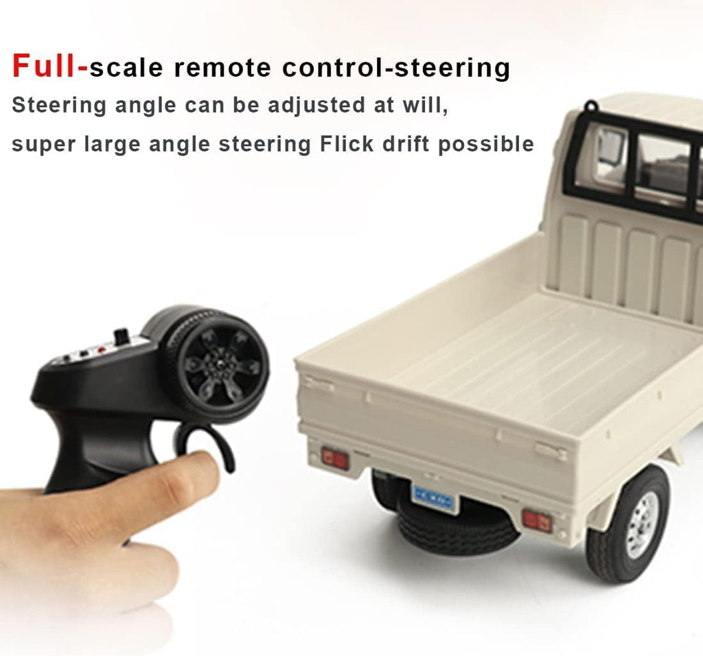 D12Mini Kei Truck RC Car, 1/16 2.4Ghz Remote Control Rock Crawler off Road Truck with Brushed Motor, LED Headlights, Middle Engine Rear Drive RTR Toys Car for Adults(2 Batteries
