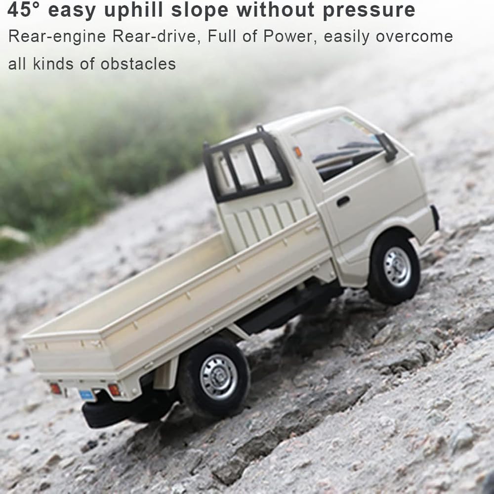 D12Mini Kei Truck RC Car, 1/16 2.4Ghz Remote Control Rock Crawler off Road Truck with Brushed Motor, LED Headlights, Middle Engine Rear Drive RTR Toys Car for Adults(2 Batteries