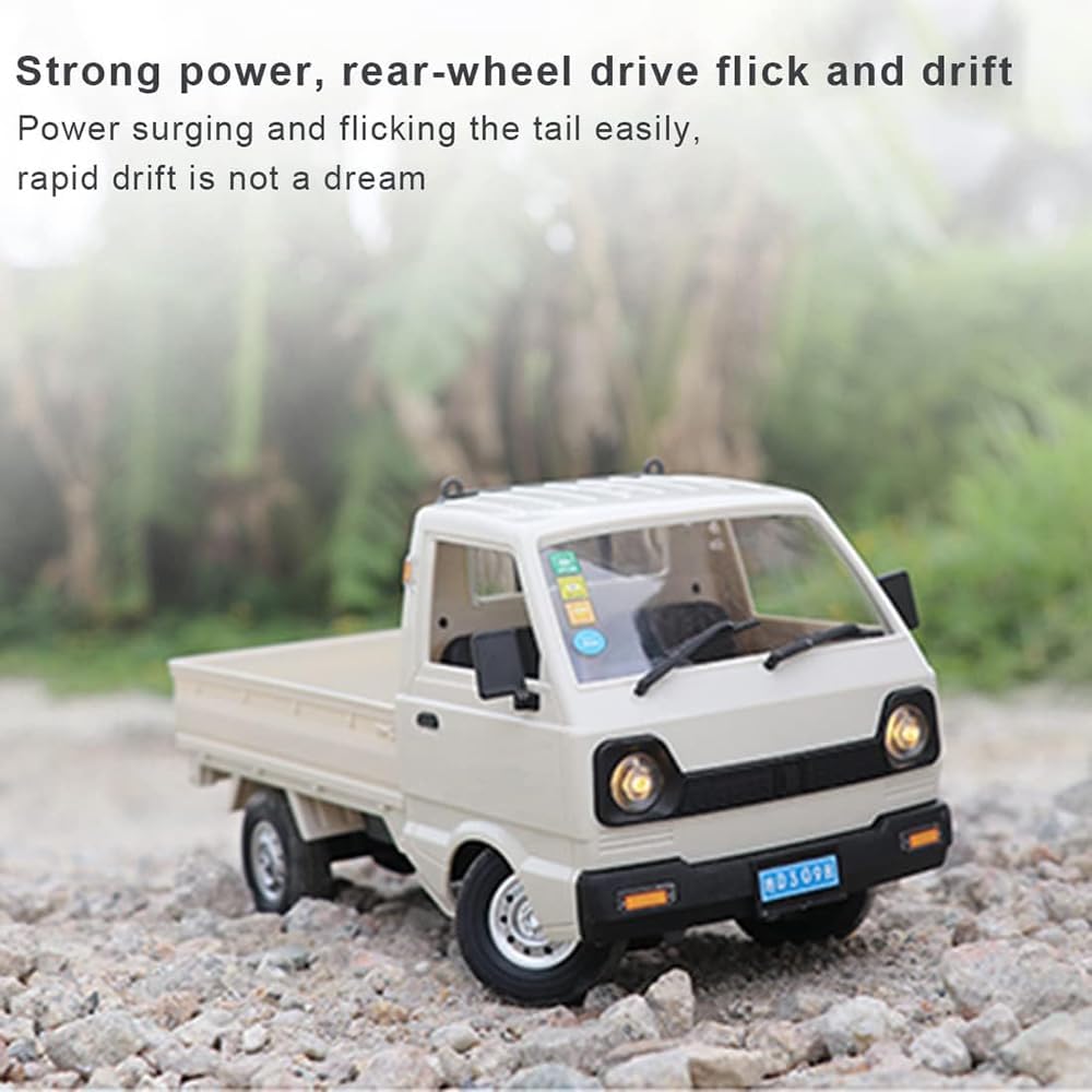 D12Mini Kei Truck RC Car, 1/16 2.4Ghz Remote Control Rock Crawler off Road Truck with Brushed Motor, LED Headlights, Middle Engine Rear Drive RTR Toys Car for Adults(2 Batteries