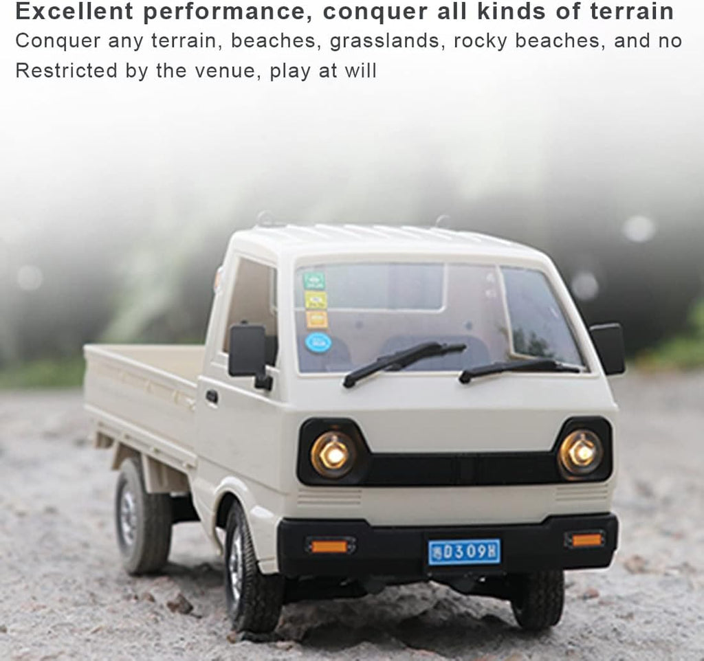 D12Mini Kei Truck RC Car, 1/16 2.4Ghz Remote Control Rock Crawler off Road Truck with Brushed Motor, LED Headlights, Middle Engine Rear Drive RTR Toys Car for Adults(2 Batteries