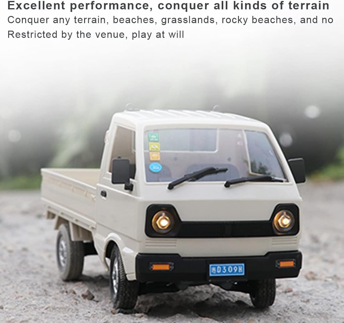 D12Mini Kei Truck RC Car, 1/16 2.4Ghz Remote Control Rock Crawler off Road Truck with Brushed Motor, LED Headlights, Middle Engine Rear Drive RTR Toys Car for Adults(2 Batteries