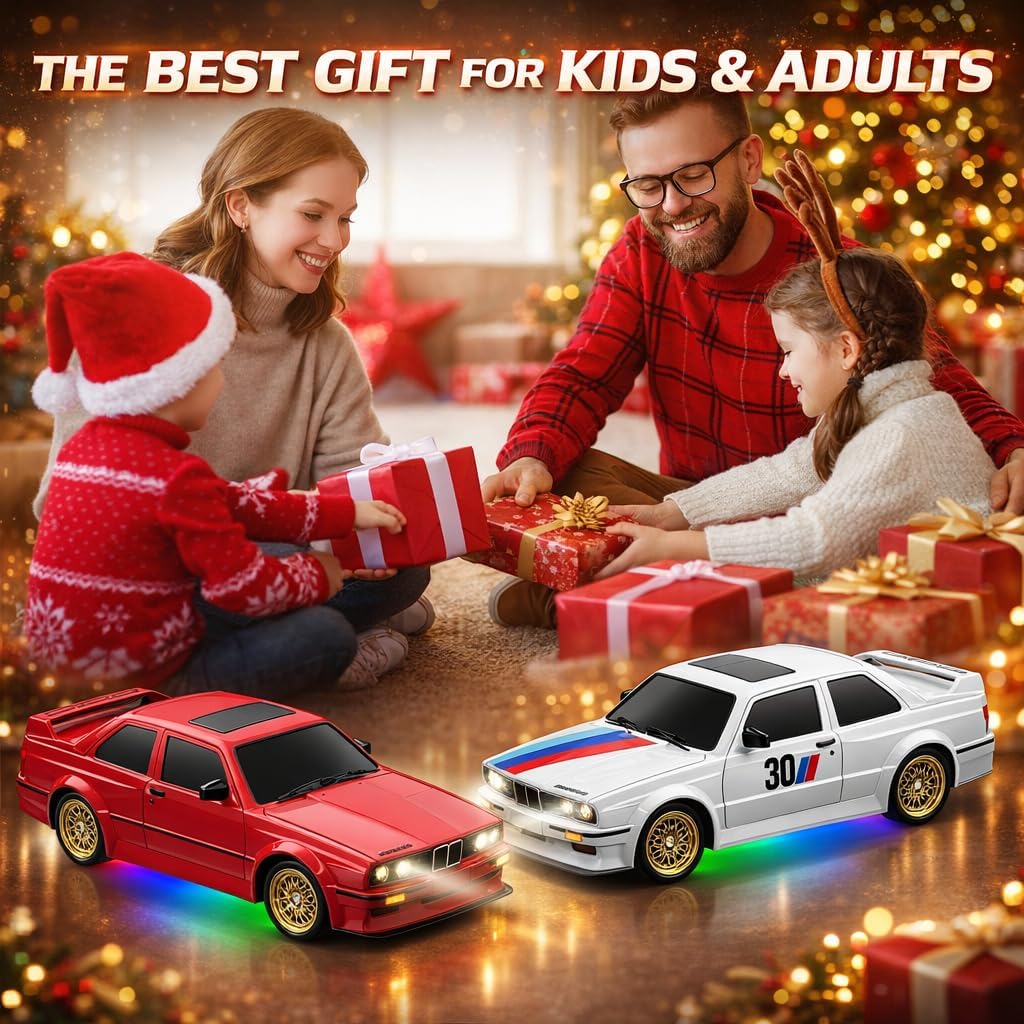 RC Drift Car 2.4Ghz 1:16 Scale 4WD 30KM/H High Speed Remote Control Cars Vehicle with LED Lights Drifting Tires Racing Sport Toy Cars for Adults Boys Girls Kids Gift