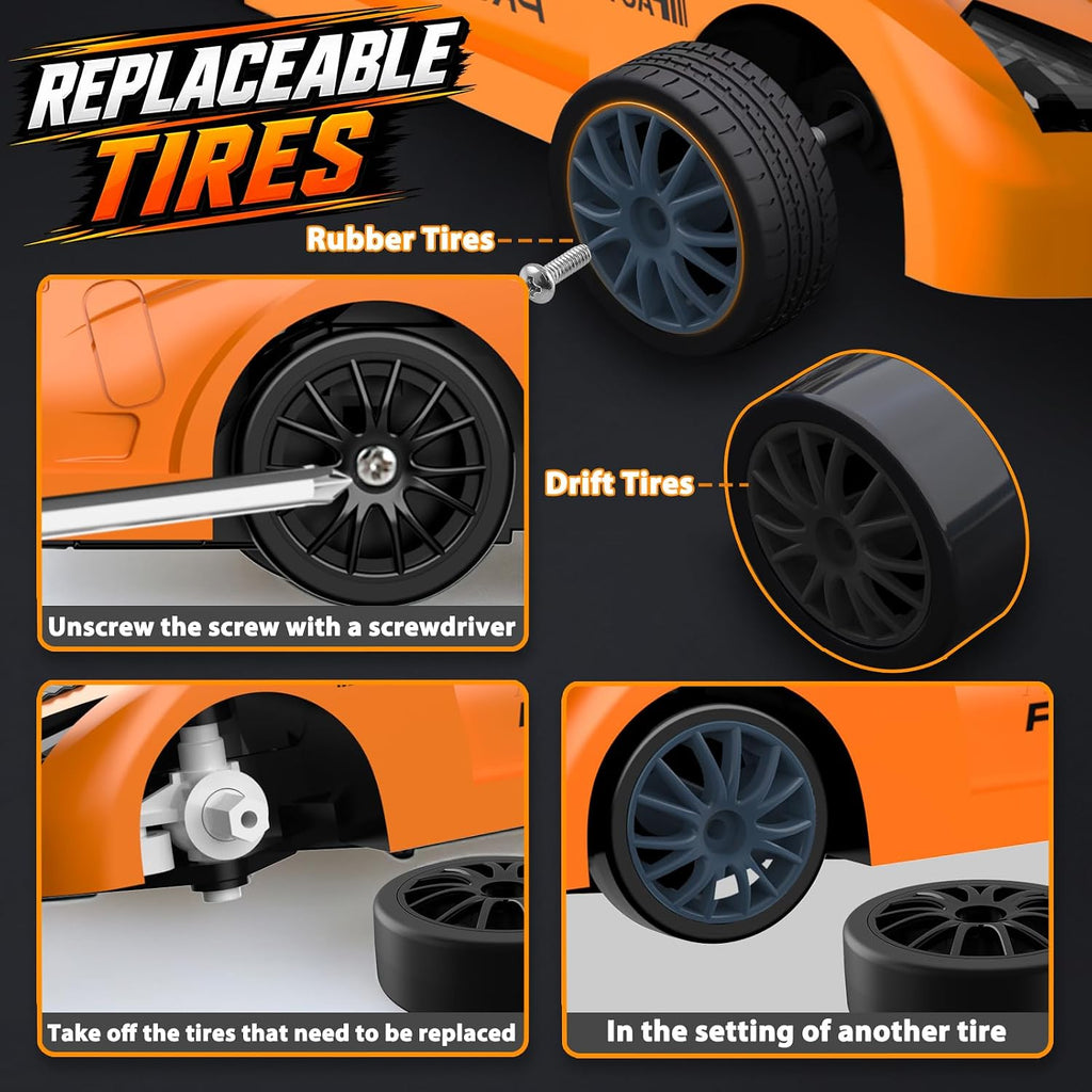 RC Drift Car 1/24 2.4Ghz Remote Control Car 4WD High Speed Drifting RC Cars with LED Light and Drift Tires Racing Toy Cars for Boys Girls Kids Adults (Orange)