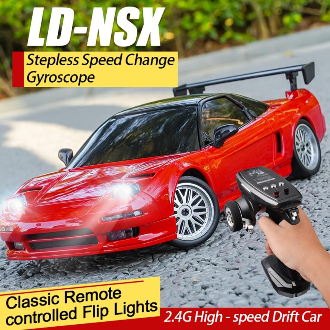 1:18 NSX Model LD1803 RC Drift Car 1/18 2.4G Remote Control on Road ESP Gyroscope LED Mini RC Racing Cars (Red)