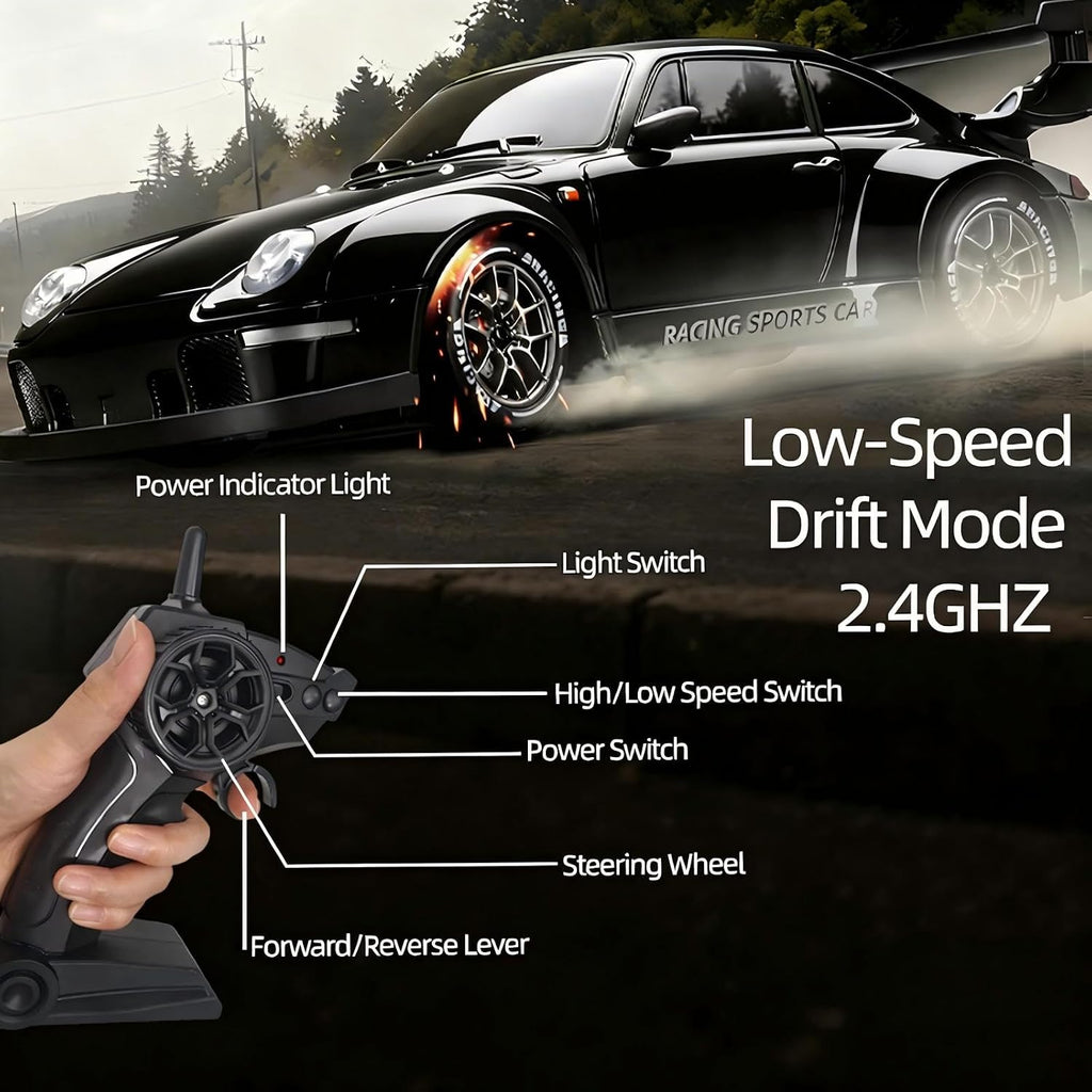 1:24 Scale RC Drift Car with LED Lights, 25Km/H 4WD High Speed, Dual Batteries 50+ Min Play, 2.4Ghz Remote Control, Multi-Surface Drift Tires, Racing Toy Vehicle for Adults Boys Girls, Silent Partner