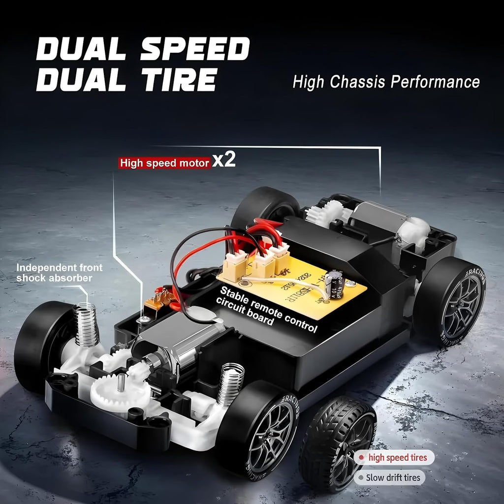 1:24 Scale RC Drift Car with LED Lights, 25Km/H 4WD High Speed, Dual Batteries 50+ Min Play, 2.4Ghz Remote Control, Multi-Surface Drift Tires, Racing Toy Vehicle for Adults Boys Girls, Silent Partner