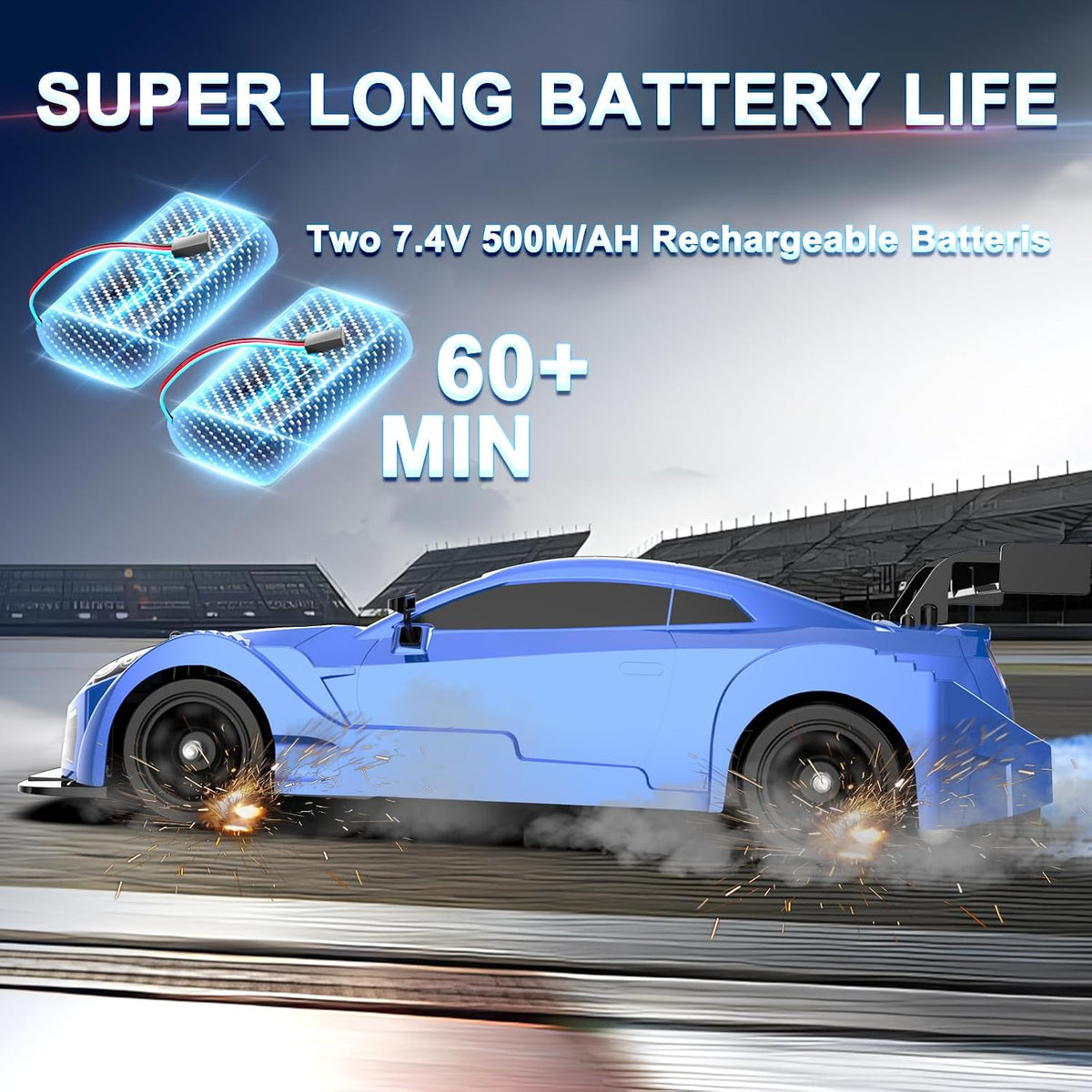 2 Pack Remote Control Cars, 1:16 Scale 4WD High-Speed 18KM/H RC Drift Cars with LED Lights & Spray, 2.4Ghz Racing Toy Set with 4 Rechargeable Batteries, Gift for Boys Girls Kids (2 Bundle)
