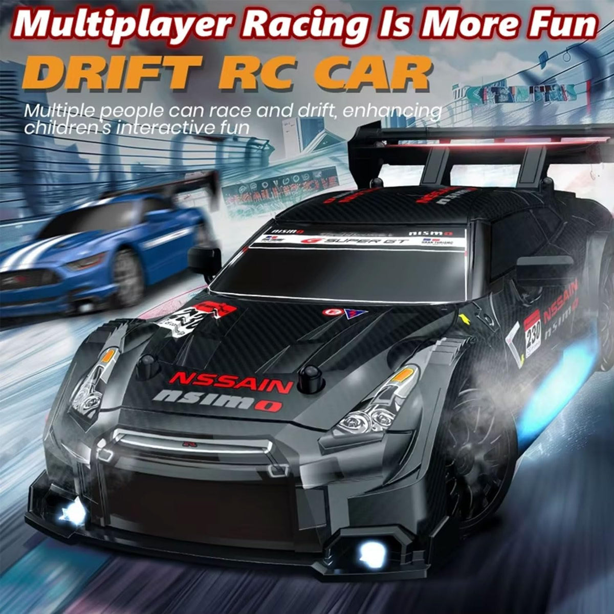 1:24 Scale RC Drift Car 4WD 2.4Ghz 30KM/H High Speed Racing Sport Toy Car with LED Lights, Racing and Drift Wheels (8601-Black)