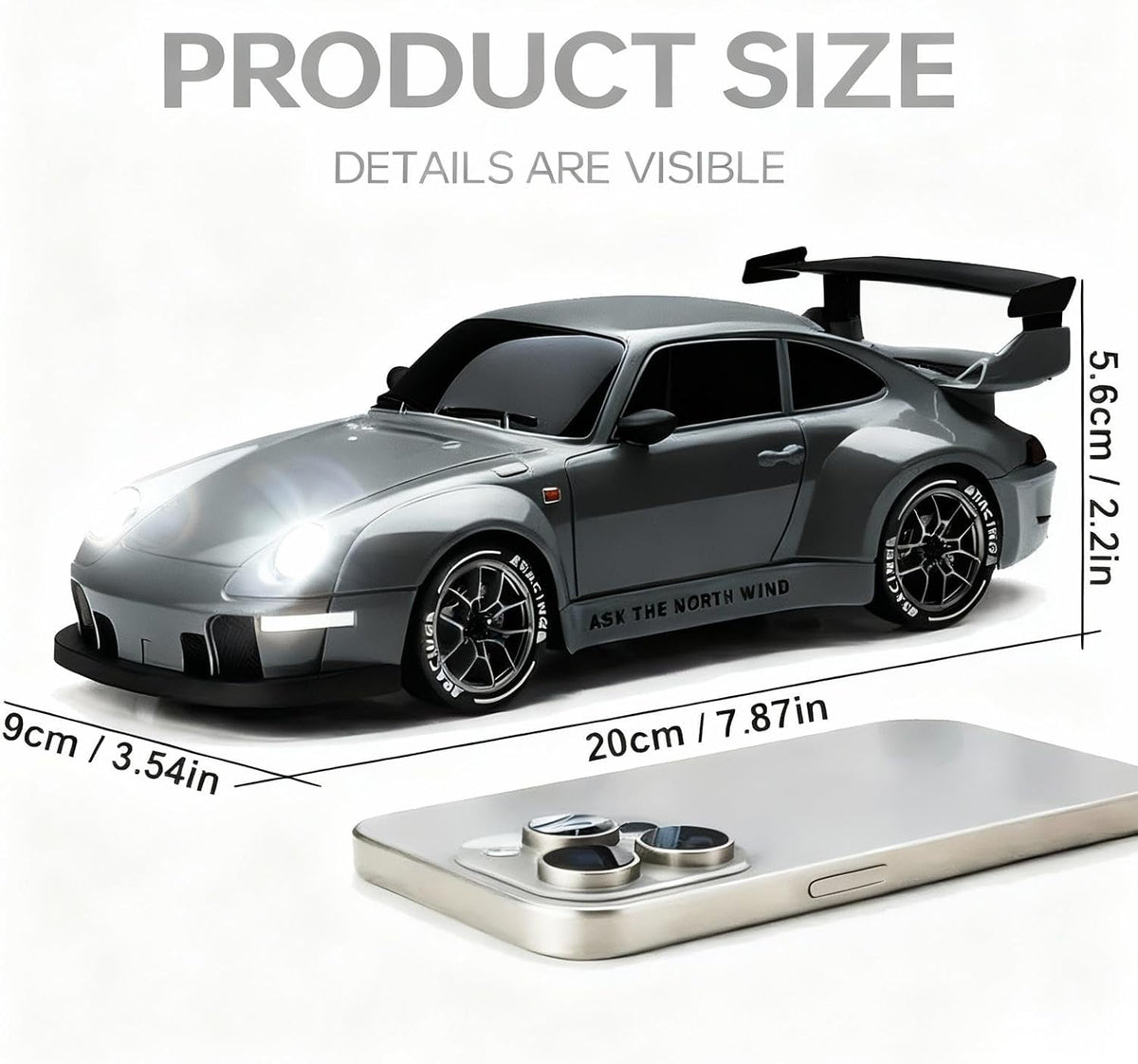 1:24 Scale RC Drift Car with LED Lights, 25Km/H 4WD High Speed, Dual Batteries 50+ Min Play, 2.4Ghz Remote Control, Multi-Surface Drift Tires, Racing Toy Vehicle for Adults Boys Girls, Silent Partner