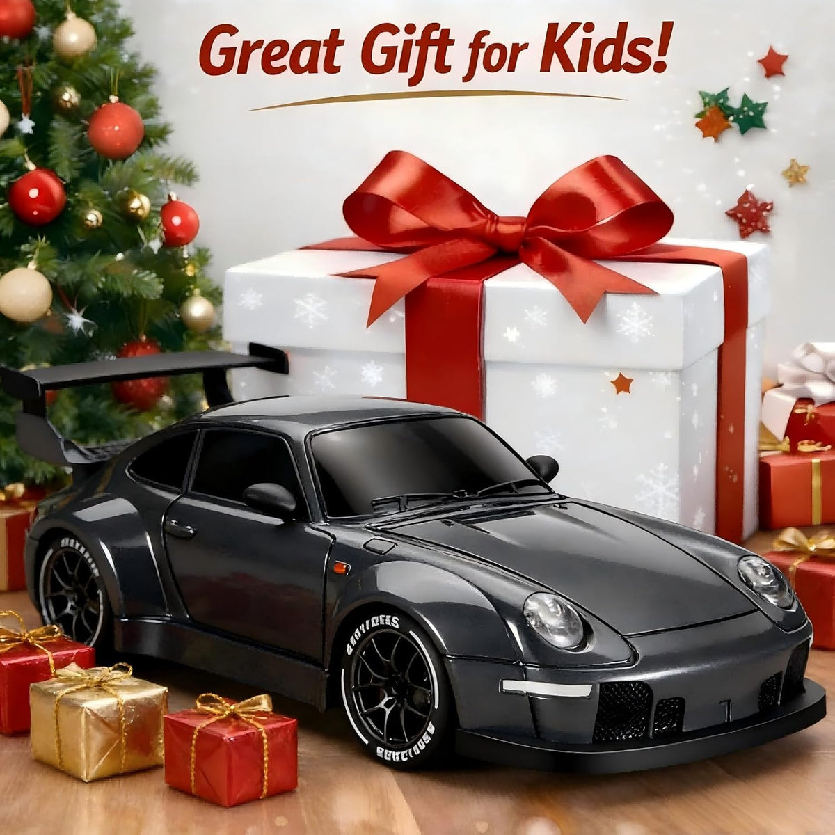 1:24 Scale RC Drift Car with LED Lights, 25Km/H 4WD High Speed, Dual Batteries 50+ Min Play, 2.4Ghz Remote Control, Multi-Surface Drift Tires, Racing Toy Vehicle for Adults Boys Girls, Silent Partner