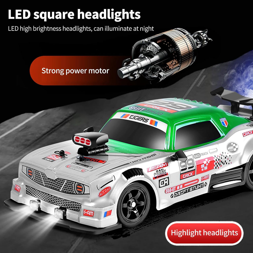 Remote Control Drift Car, 1:16 Scale Fast and Furious Cars 18KM/H High Speed RC Cars 2.4Ghz 4WD Remote Control Race Car LED Lights Spray Rubber Tire for Adults Teens Gift