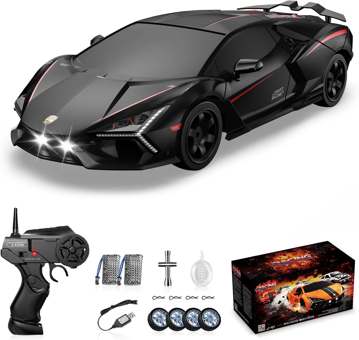 RC Drift Car, Drifting RC Car 2.4Ghz 1/16 Remote Control Cars 4WD High Speed Racing Vehicle Remote Control Drifting Cars Sport Toy Cars for Adults Boys Girls Kids Black