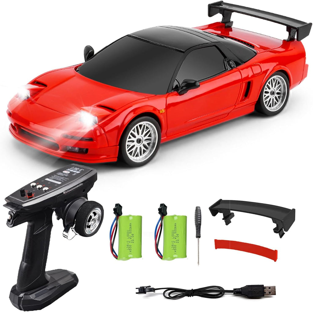 1:18 NSX Model LD1803 RC Drift Car 1/18 2.4G Remote Control on Road ESP Gyroscope LED Mini RC Racing Cars (Red)