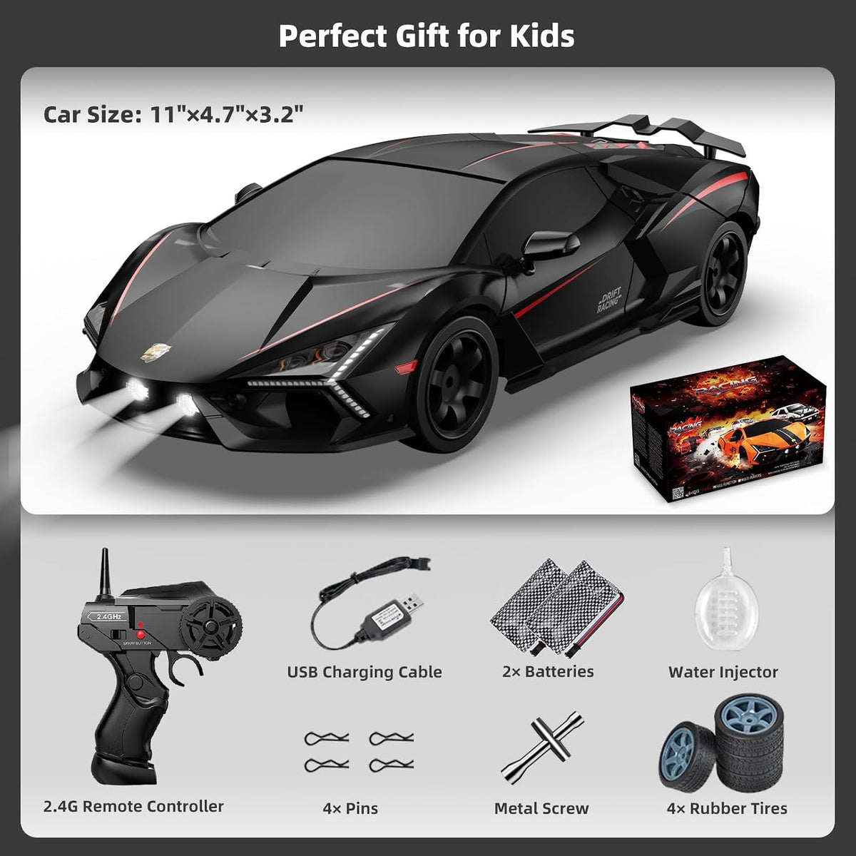 RC Drift Car, Drifting RC Car 2.4Ghz 1/16 Remote Control Cars 4WD High Speed Racing Vehicle Remote Control Drifting Cars Sport Toy Cars for Adults Boys Girls Kids Black