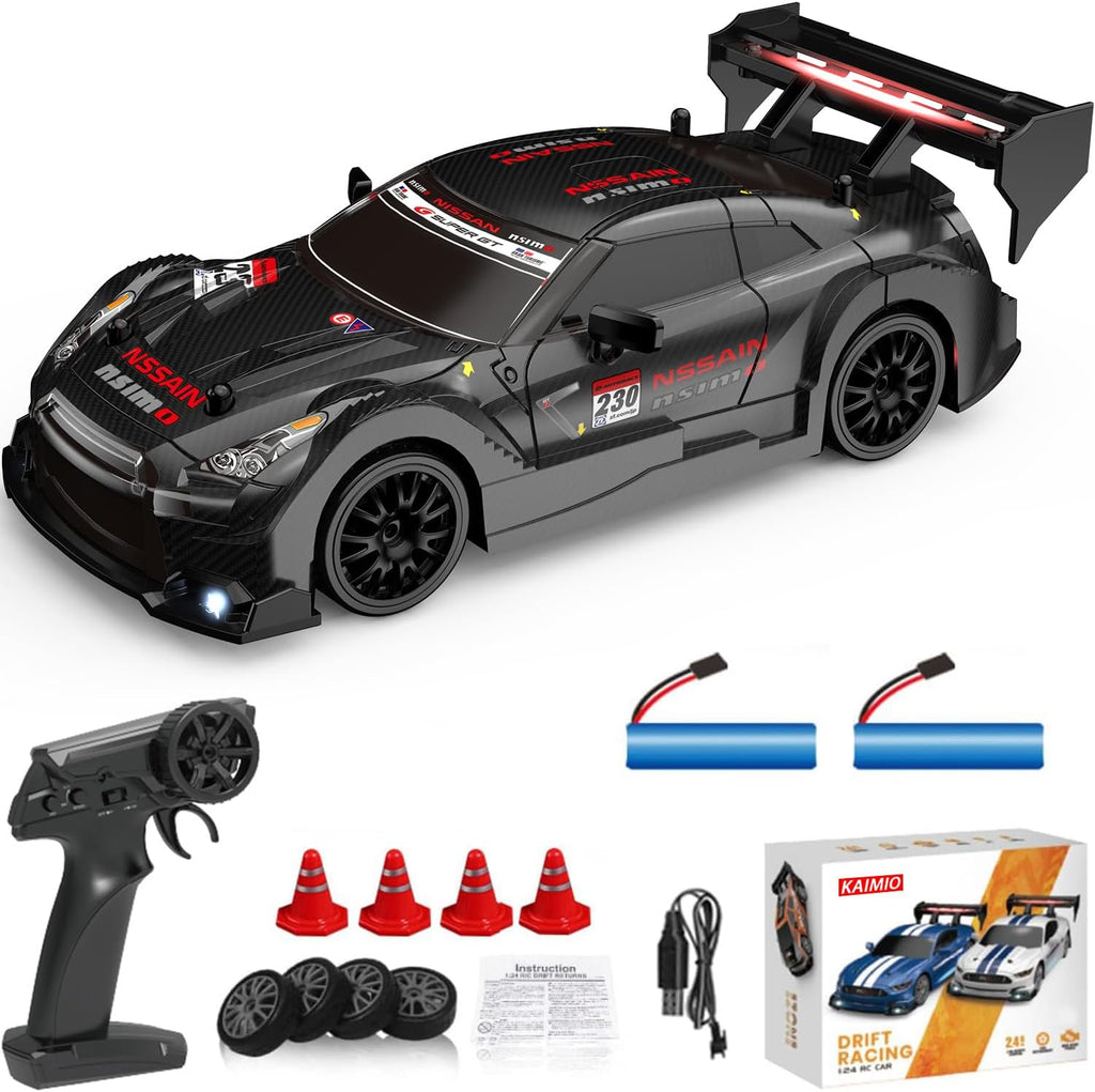 1:24 Scale RC Drift Car 4WD 2.4Ghz 30KM/H High Speed Racing Sport Toy Car with LED Lights, Racing and Drift Wheels (8601-Black)