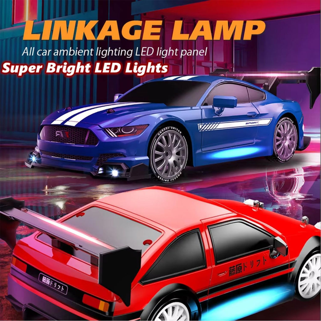 1:24 Scale RC Drift Car 4WD 2.4Ghz 30KM/H High Speed Racing Sport Toy Car with LED Lights, Racing and Drift Wheels (8601-Black)