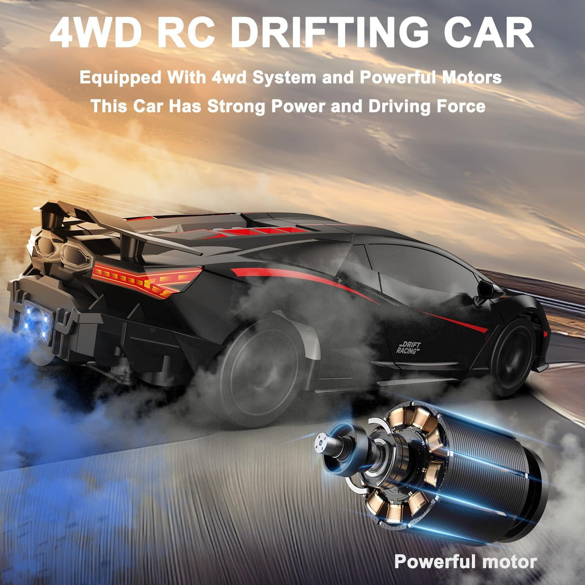 2 Pack Remote Control Cars, 1:16 Scale 4WD High-Speed 18KM/H RC Drift Cars with LED Lights & Spray, 2.4Ghz Racing Toy Set with 4 Rechargeable Batteries, Gift for Boys Girls Kids (2 Bundle)