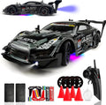 1:16 RC Drift Car 2.4Ghz Spray 4WD LED Lights 30+KM/H High Speed Remote Control Car 2 Batteries 60Min Infinitely Variable Speed Drift Car Toys for Adults and Kids (Black 1:16)