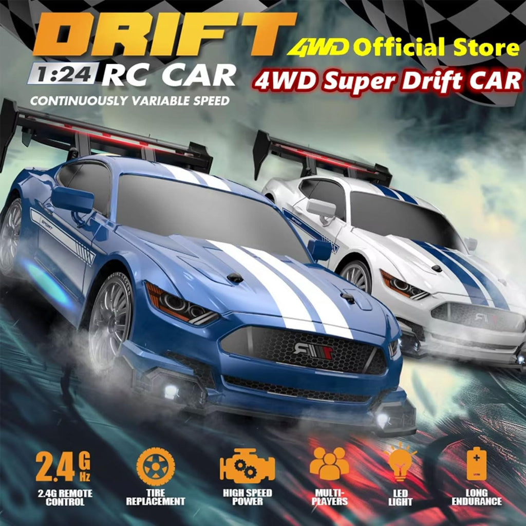 1:24 Scale RC Drift Car 4WD 2.4Ghz 30KM/H High Speed Racing Sport Toy Car with LED Lights, Racing and Drift Wheels (8601-Black)