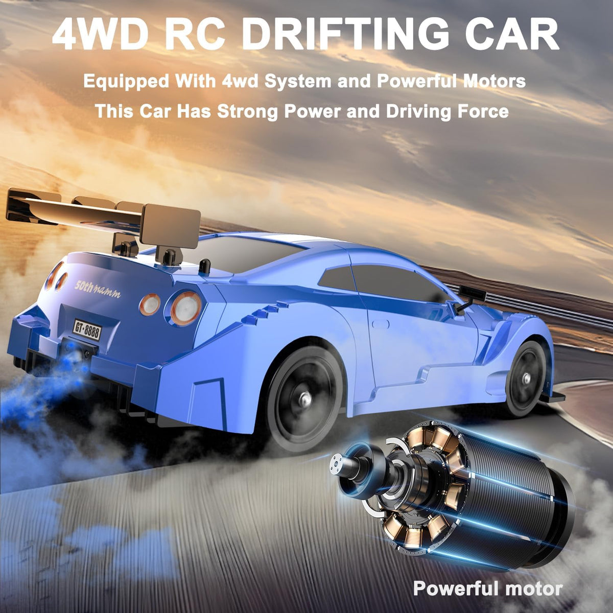 2 Pack Remote Control Cars, 1:16 Scale 4WD High-Speed 18KM/H RC Drift Cars with LED Lights & Spray, 2.4Ghz Racing Toy Set with 4 Rechargeable Batteries, Gift for Boys Girls Kids (2 Bundle)