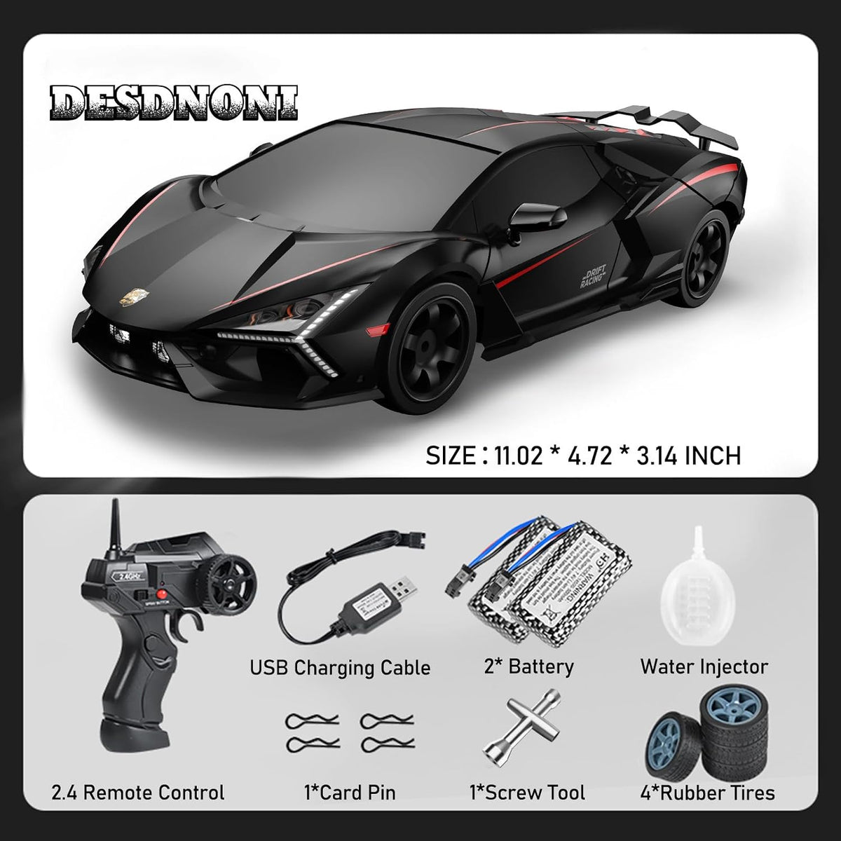 2 Pack Remote Control Cars, 1:16 Scale 4WD High-Speed 18KM/H RC Drift Cars with LED Lights & Spray, 2.4Ghz Racing Toy Set with 4 Rechargeable Batteries, Gift for Boys Girls Kids (2 Bundle)