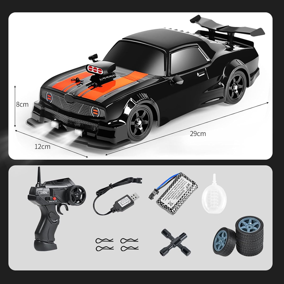 Remote Control Drift Car, 1:16 Scale Fast and Furious Cars 18KM/H High Speed RC Cars 2.4Ghz 4WD Remote Control Race Car LED Lights Spray Rubber Tire for Adults Teens Gift