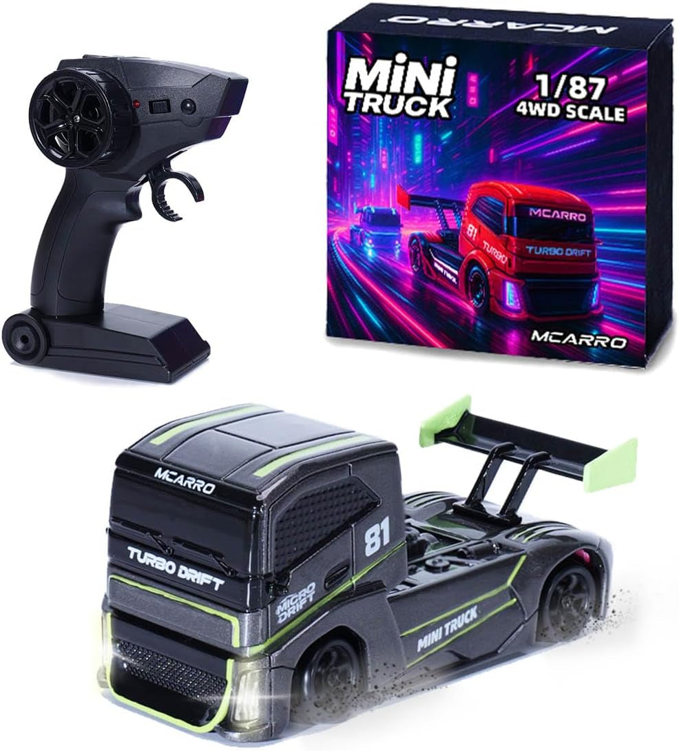 1/87 Scale Drift Rc Car - Semi-Truck Edition | 2.4Ghz 4WD High-Speed Mini Remote Control Truck with Racing Lights (Gray)