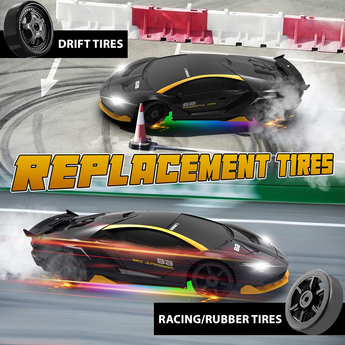 RC Drift Car Remote Control Car 2.4Ghz 1/24 4WD 15KM/H High Speed Racing Sport with LED Lights Drifting Tire Toy for Adults Boys Girls Kids Gift