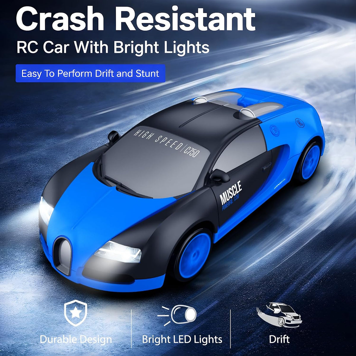 Remote Control Car RC Drift Car 2.4Ghz 1:24 Scale 4WD 15KM/H High Speed Model Vehicle with LED Lights Drifting Tire Racing Sport Toy Car for Adults Boys Girls Kids Gift