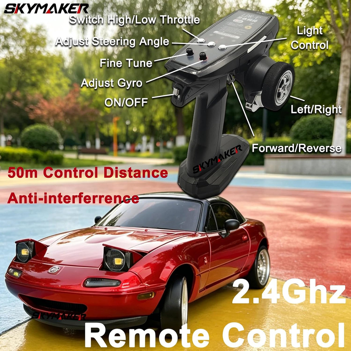 1/18 RC Drift Car Remote Control Miata with 2 Batteries(Red)