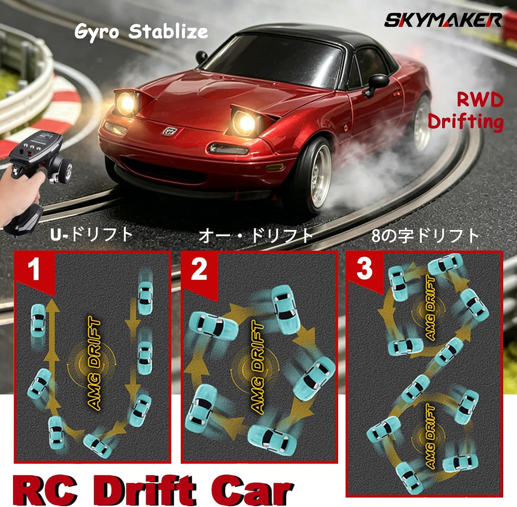 1/18 RC Drift Car Remote Control Miata with 2 Batteries(Red)