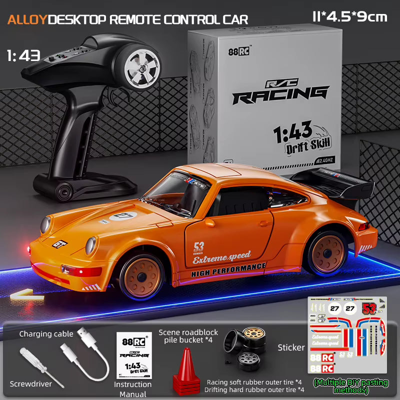 Rc Drift Car 1/43 Rc Gyro Rc4Wd Full Scale Remote Control Vehicle Metal Body Colorful Ambient Lighting Toy Cars for Boys