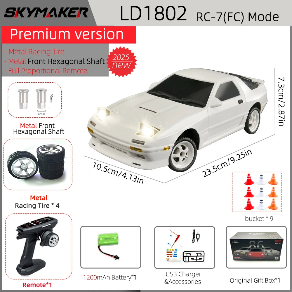 AE86 Model LD1801 RX-7 FC LD1802 1:18 RC Drift Car 1/18 2.4G Remote Control ESP Gyroscope LED Mini RC Racing Car Toys