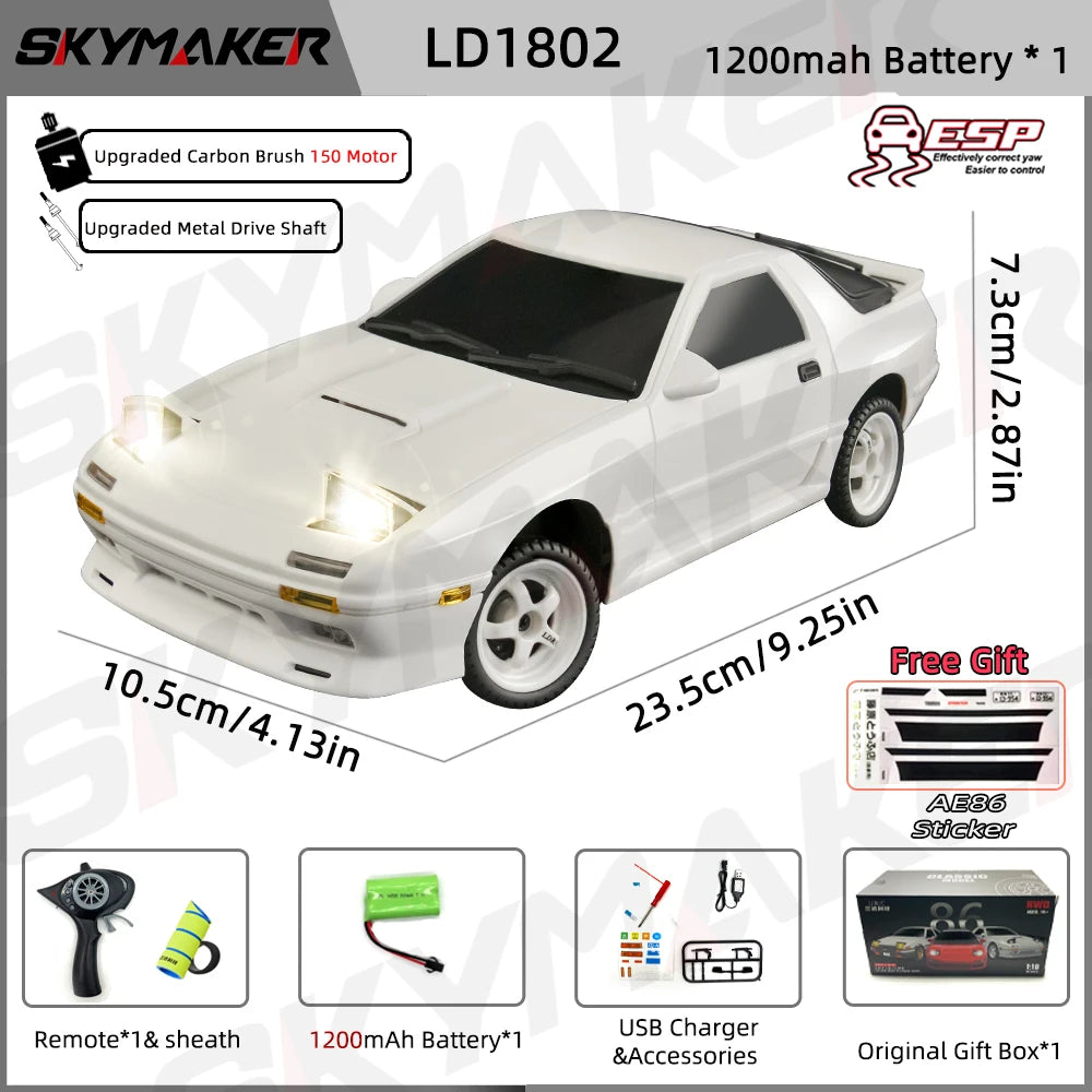 AE86 Model LD1801 RX-7 FC LD1802 1:18 RC Drift Car 1/18 2.4G Remote Control ESP Gyroscope LED Mini RC Racing Car Toys