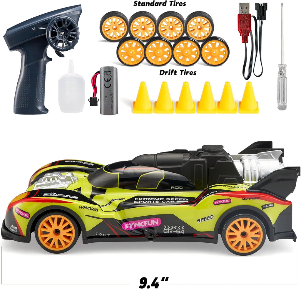 1:20 Scale Remote Control Car RC Drift, 2.4Ghz Mini Drift RC Cars, Four-Wheel Drive, with Cool Smoke Effect, Birthday Gift Toy for 6+ Year Old Boys Girls Kids(Green)