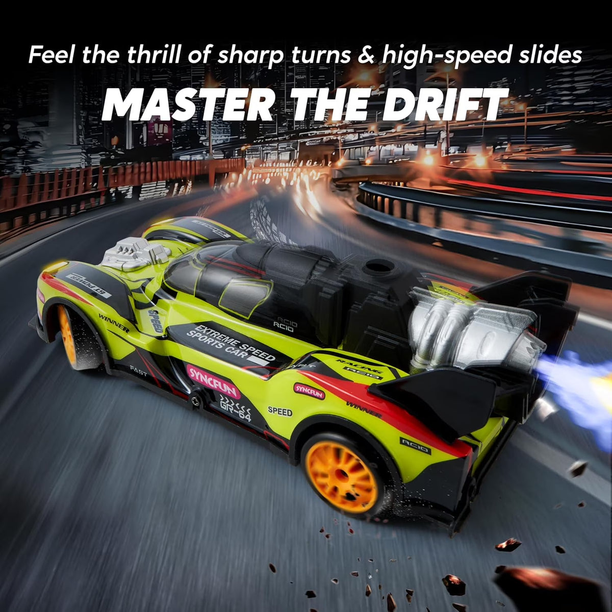 1:20 Scale Remote Control Car RC Drift, 2.4Ghz Mini Drift RC Cars, Four-Wheel Drive, with Cool Smoke Effect, Birthday Gift Toy for 6+ Year Old Boys Girls Kids(Green)