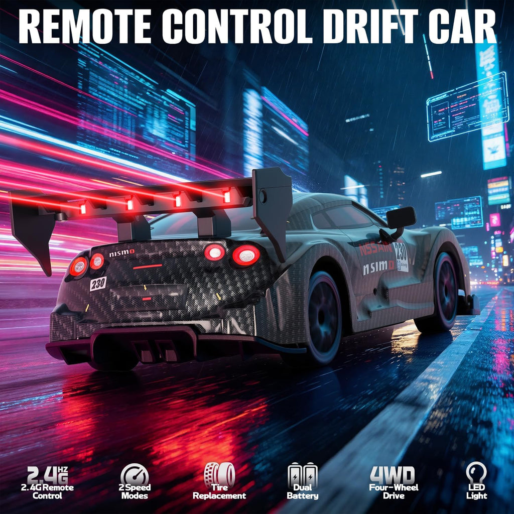 RC Drift Car, 1:24 Scale Remote Control Vehicle for Kids,2.4Ghz 20KM/H 4WD High Speed RC Cars with LED Light, Two Batteries & Drifting Tires Racing Sport Toy Cars for Adults Boys Girls Kids 8601BK