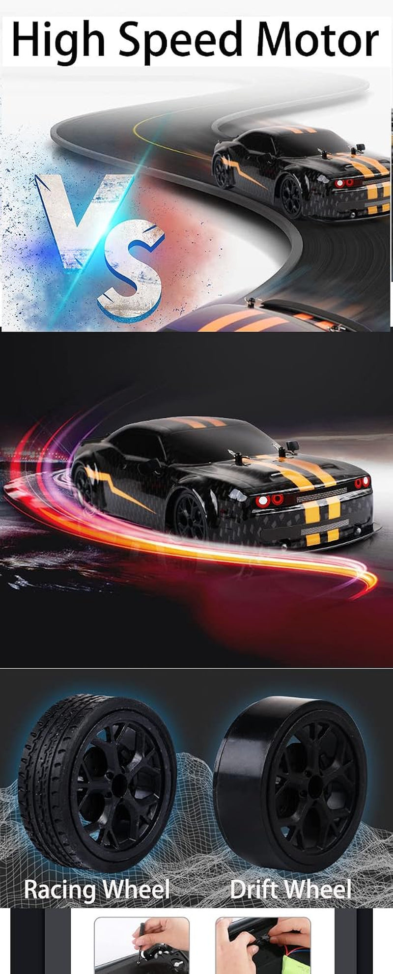 -2.4G,1:14,High Speed Remote Control Drift Car,2 Rechargeable Battery,Led,Light Up,Up to 28Km/H,4Wd Racing Fast Drift RC Car Vehicle Toys for Boys Girls, Xmas Birthday Gifts for Kids,1