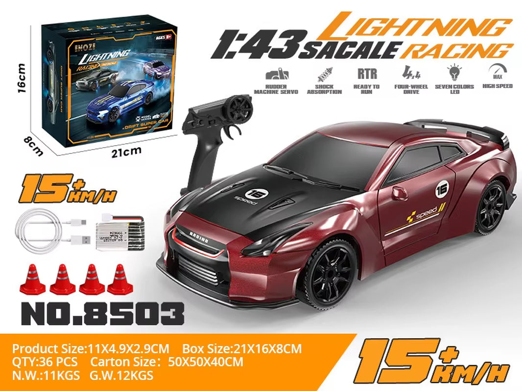 Rc Drift Car 1/43 Rc Gyro Rc4Wd Full Scale Remote Control Vehicle Metal Body Colorful Ambient Lighting Toy Cars for Boys