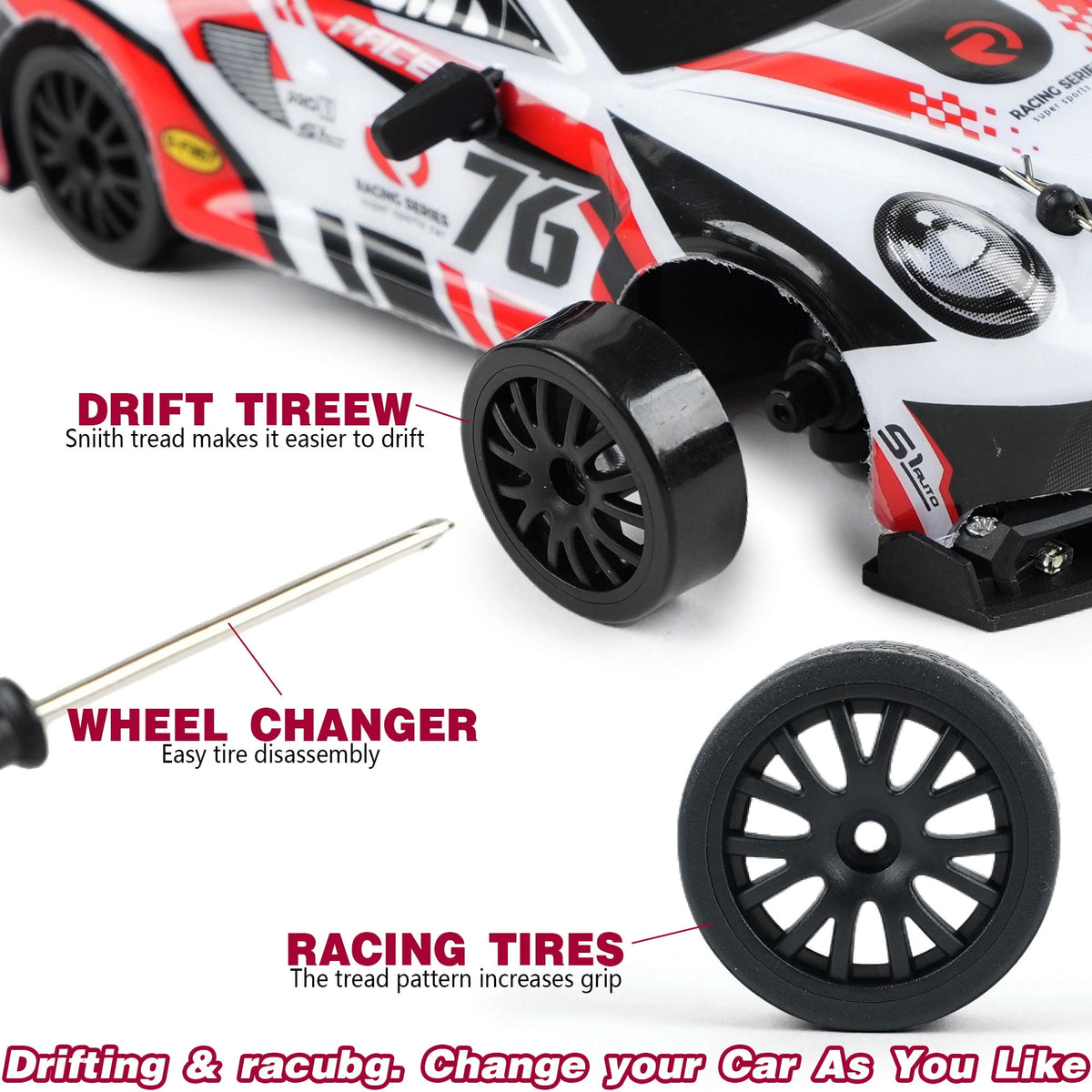 RC Drift Car 1/24 2.4Ghz 4WD High Speed Remote Control Cars Vehicle with LED Lights, 30KM/H RC Race Car Toys for Boys Kids Adults